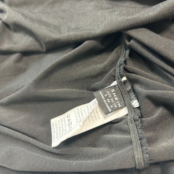 SHEIN Black Square Neck Bodycon Mini Dress Size Small Long Sheer Puff Sleeve - Picture 5 of 8